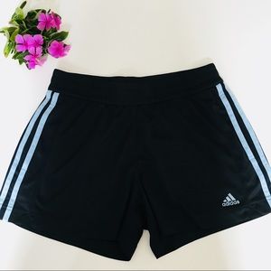 Adidas black and blue stripe workout shorts size M